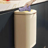 8L Wall Mounted Press Rubbish Bin, Slim Under Sink Hanging Waste Bin, Press Lid Trash Can for Kitchen Bathroom, Space Saving Cabinet Bin-Cream In Australia - Darrahopens
