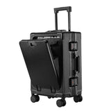 20 Inch Front Opening Carry On Luggage, Aluminium Frame Hard Shell Suitcase with Spinner Wheels, TSA Lock Cabin Travel Case-Black In Australia - Darrahopens
