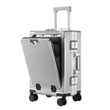 20 Inch Front Opening Carry On Luggage, Aluminium Frame Hard Shell Suitcase with Spinner Wheels, TSA Lock Cabin Travel Case-Light Gray