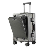 20 Inch Front Opening Carry On Luggage, Aluminium Frame Hard Shell Suitcase with Spinner Wheels, TSA Lock Cabin Travel Case-Dark Gray In Australia - Darrahopens