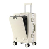 20 Inch Front Opening Carry On Luggage, Aluminium Frame Hard Shell Suitcase with Spinner Wheels, TSA Lock Cabin Travel Case-White In Australia - Darrahopens