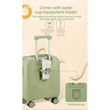 20 Inch Cute Carry On Suitcase, Hard Shell Cabin Luggage with USB Charging Port & Cup Holder, Lightweight Travel Trolley Case- Matcha Green