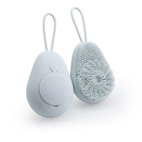 Avocado Shape Silicone Bath Brush Refillable Body Shower Brush with Hanging Loop-Blue