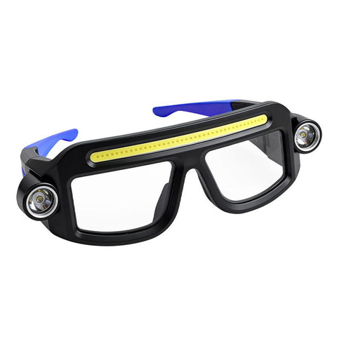 Rechargeable LED Work Safety Goggles with Head Torch Light Impact Resistant Protective Glasses for Hiking Camping Repair Night Work-blue
