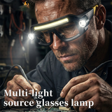 Rechargeable LED Work Safety Goggles with Head Torch Light Impact Resistant Protective Glasses for Hiking Camping Repair Night Work-blue