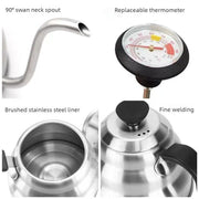 Gooseneck Kettle with Thermometer - 1.2L Pour Over Coffee & Tea Kettle,Stainless Steel Gooseneck Kettle Pot, Precision Pour Drip Spout, Suitable for All-Stoves-Black In Australia - Darrahopens