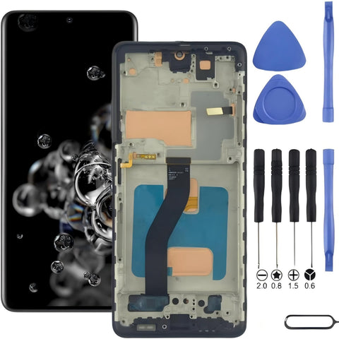 Samsung Galaxy S20 Ultra 5G Screen Replacement with Frame, 6.9" Curved Dynamic AMOLED 2X Touch Digitizer, Full Repair Tool Kit & Tempered Glass Protector for SM‑G988U SM‑G988U1 SM‑G988A SM‑G988W