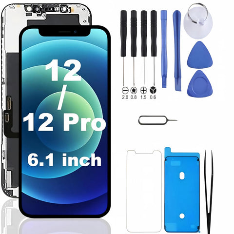 iPhone 12 / iPhone 12 Pro Screen Replacement, 6.1 Inch Incell LCD Touch Screen Digitizer with Complete Repair Tool Kit & Tempered Glass, Compatible with iPhone 12 A2172 A2402 A2403 A2404 / iPhone 12 Pro A2341 A2406 A2407 A2408 In Australia - Darrahopens