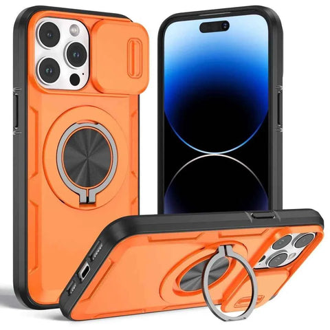 Red Warrior 2-in-1 Magnetic Sliding Lens Case orange for iPhone 15 Pro Max