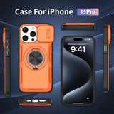 Red Warrior 2-in-1 Magnetic Sliding Lens Case orange for iPhone 15 Pro