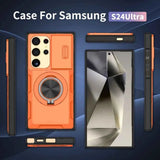 2-in-1 Magnetic Sliding Lens Case, Orange for Samsung S24Ultra