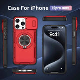 Red Warrior 2-in-1 Magnetic Sliding Lens Case Red for iPhone 15 Pro Max