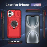 Red Warrior 2-in-1 Magnetic Sliding Lens Case Red for iPhone 16 Plus