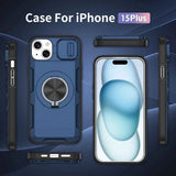 Red Warrior 2-in-1 Magnetic Sliding Lens Case blue for iPhone 15 Plus