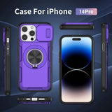 Red Warrior 2-in-1 Magnetic Sliding Lens Case Purple for iPhone 14 Pro