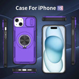 Red Warrior 2-in-1 Magnetic Sliding Lens Case Purple for iPhone 15