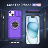 Red Warrior 2-in-1 Magnetic Sliding Lens Case Purple for iPhone 15 Plus
