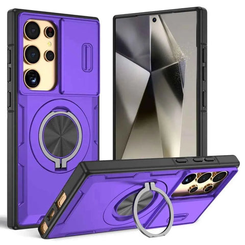 2-in-1 Magnetic Sliding Lens Case, Purple for Samsung S24Ultra