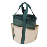 Round Garden Tools Bag 6 Pockets Oxford Cloth Gardening Tool Storage Tote for Men Women Gardener Green with Cream Color