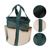 Round Garden Tools Bag 6 Pockets Oxford Cloth Gardening Tool Storage Tote for Men Women Gardener Green with Cream Color