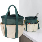 Round Garden Tools Bag 6 Pockets Oxford Cloth Gardening Tool Storage Tote for Men Women Gardener Green with Cream Color