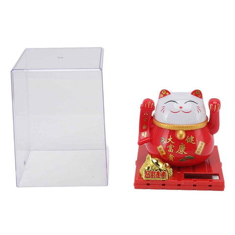 Solar Powered Waving Red Fat Cat Good Luck Wealth Welcoming Lucky Fortune Cat Home Room Office Desktop Decoration Large Size