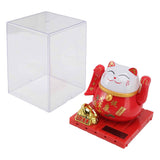 Solar Powered Waving Red Fat Cat Good Luck Wealth Welcoming Lucky Fortune Cat Home Room Office Desktop Decoration Large Size