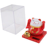 Solar Powered Waving Red Fat Cat Good Luck Wealth Welcoming Lucky Fortune Cat Home Room Office Desktop Decoration Large Size
