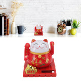 Solar Powered Waving Red Fat Cat Good Luck Wealth Welcoming Lucky Fortune Cat Home Room Office Desktop Decoration Large Size