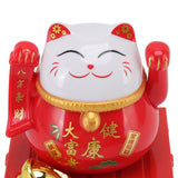 Solar Powered Waving Red Fat Cat Good Luck Wealth Welcoming Lucky Fortune Cat Home Room Office Desktop Decoration Large Size