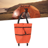 Shopping Cart Foldable Bag Large Capacity Zipper Design Oxford Cloth with Wheel for Camping Orange