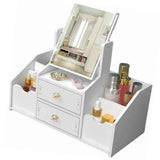 Cosmetic Storage Drawer Large Capacity Plastic Drawer Stationery Container with Mirror White