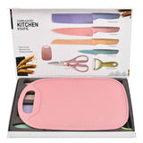 7 PCS Wheat Straw Knife Set Chef Knife Bread Knife Peeling Knife Scissors Peeler Cutter Kit with Chopping Board