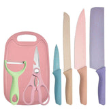 7 PCS Wheat Straw Knife Set Chef Knife Bread Knife Peeling Knife Scissors Peeler Cutter Kit with Chopping Board