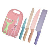 7 PCS Wheat Straw Knife Set Chef Knife Bread Knife Peeling Knife Scissors Peeler Cutter Kit with Chopping Board