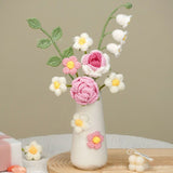Simulation Woolen Flower Handmade Knitting Artificial Flower Crochet Knitted Flower with Ceramic Vase Table Flower Gift