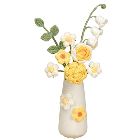 Simulation Woolen Flower Handmade Knitting Artificial Flower Crochet Knitted Flower with Ceramic Vase Table Flower Gift In Australia - Darrahopens