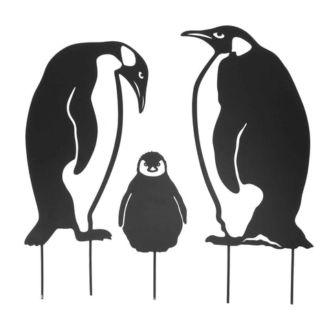 Penguin Family Stake Statue Simulation Vivid Hollow Iron Animal Stake Decoration for Garden Lawn Yard In Australia - Darrahopens