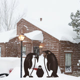 Penguin Family Stake Statue Simulation Vivid Hollow Iron Animal Stake Decoration for Garden Lawn Yard