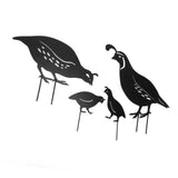 4pcs Outdoor Quail Family Yard Decor Innovative Iron Art Hand Crafted Metal Quail Stake Statue for Outdoor Garden Yard