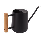 Watering Can 900ml Stainless Steel Long Spout Wooden Handle Elegant Flower Watering Pot for Garden Family Outdoor Black