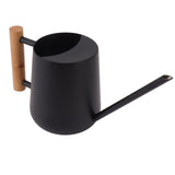 Watering Can 900ml Stainless Steel Long Spout Wooden Handle Elegant Flower Watering Pot for Garden Family Outdoor Black