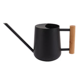 Watering Can 900ml Stainless Steel Long Spout Wooden Handle Elegant Flower Watering Pot for Garden Family Outdoor Black