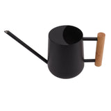 Watering Can 900ml Stainless Steel Long Spout Wooden Handle Elegant Flower Watering Pot for Garden Family Outdoor Black
