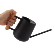 Watering Can 900ml Stainless Steel Long Spout Wooden Handle Elegant Flower Watering Pot for Garden Family Outdoor Black