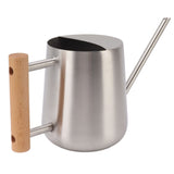 Watering Can 900ml Stainless Steel Long Spout Wooden Handle Elegant Flower Watering Pot for Garden Family Outdoor Silver Color