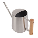 Watering Can 900ml Stainless Steel Long Spout Wooden Handle Elegant Flower Watering Pot for Garden Family Outdoor Silver Color
