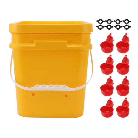 Automatic Chicken Waterer Cup with 12L Handheld Barrel Poultry Drinking Equipemnt for Goose Duck Bucket + Red Bird Bowl + Black Screws In Australia - Darrahopens