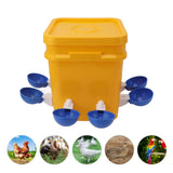 Automatic Chicken Waterer Cup with 12L Handheld Barrel Poultry Drinking Equipemnt for Goose Duck Bucket + Big Blue Bowl + Black Screws