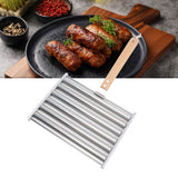 Detachable Stainless Steel Hot Dog Sausage Roller Rack Steamer With Extra Long Wood Handle 4 Skewers 6 Stick Design BBQ Tools L